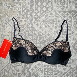 God Save Queens Black and Cream Lace Bra